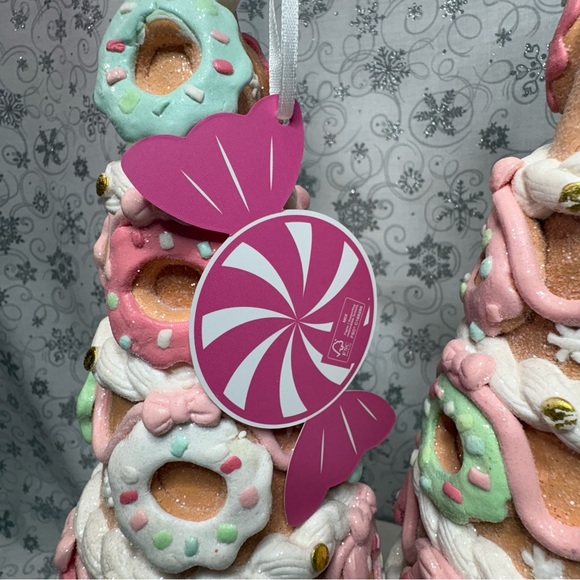 Peppermint Square Pastel Pink Bow Christmas Sprinkled Candy Doughnut Icing Trees - Picture 6 of 12
